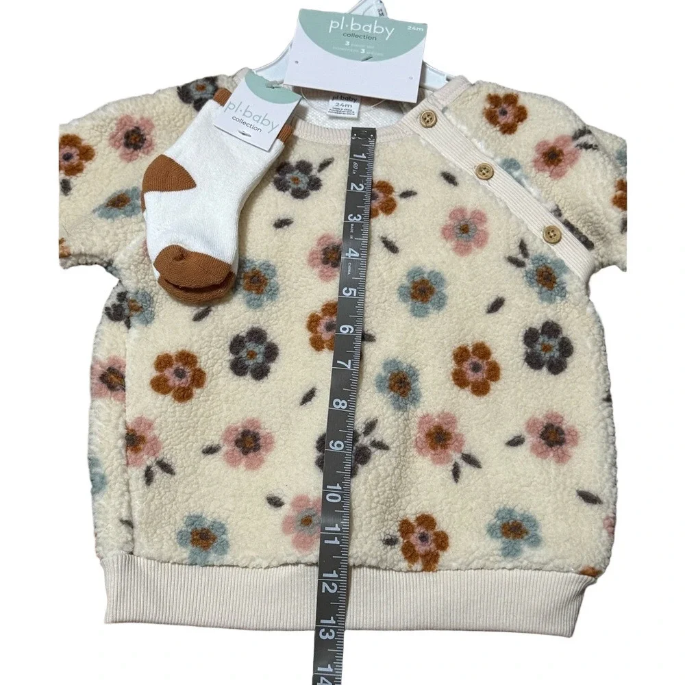 PL Baby Floral Fleece Baby Outfit with Pants Socks Set Polyester Size 24 Months